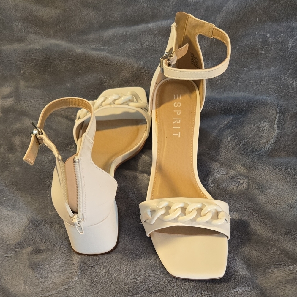 Esprit Cream Heeled Sandals with Chain Detail